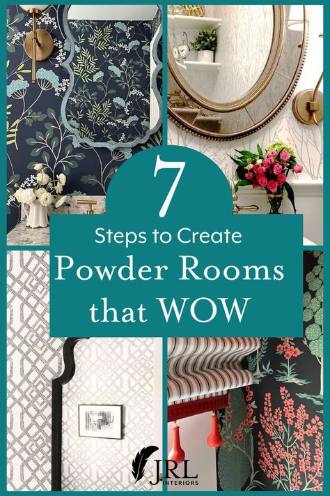 JRL Interiors — How to Create Powder Rooms that WOW Your Guests Powder Room Makeover Inspiration, Bold Powder Room Ideas, Elegant Powder Room Ideas, Small Powder Room Decor, Bold Powder Room, Powder Bathroom Ideas, Powder Room Redo, Farmhouse Powder Room, Elegant Powder Room