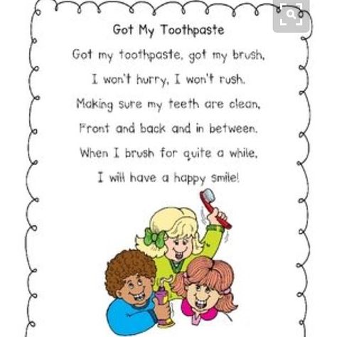 Poem, "Got My Toothpaste" (via Christiana Myers, CM Preschool from Instagram: https://www.instagram.com/p/BB3NRmHr7cd/?taken-by=cm.preschool) Dentist Tattoo, Dental Health Unit, Poem For Kids, Dental Health Week, Dental Health Preschool, Dental Health Activities, Dental Health Month, Classroom Songs, Health Unit