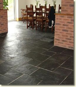 Slate Stone - Natural Stone: Bring Classical Look with Black Slate Tiles Dark Slate Floor, Slate Bathroom Tile, Slate Floor Kitchen, Black Slate Floor, Grey Slate Tile, Black Slate Tiles, Marble Porcelain Tile, Slate Kitchen, Slate Floor