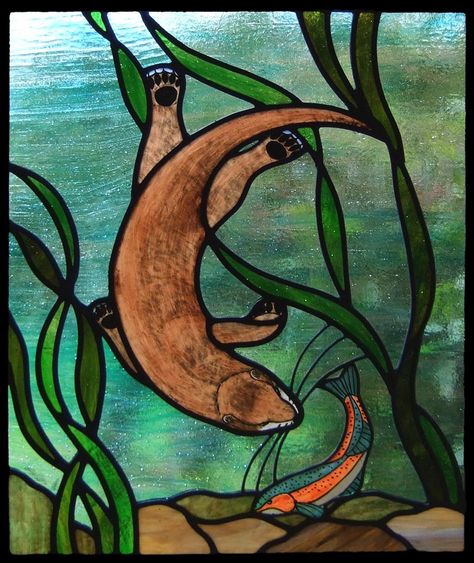 Commissions – Kingfisher Glass Stained Glass Otter, Fish Pillow, Glass Diy, Stained Glass Diy, Felt Pattern, Stained Glass Crafts, Glass Designs, Glass Fish, Glass Animals