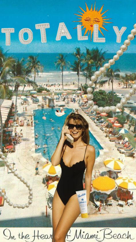 #80s #miami #beach Beach 80s Aesthetic, Vintage Miami Beach Aesthetic, 80s Beach Party, Miami 90s Aesthetic, Miami In The 80s, 80s Beach Aesthetic, Miami 80s Aesthetic, 80s Miami Aesthetic, Collage Advertising