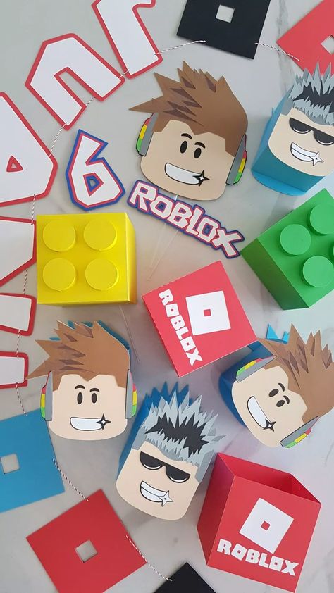 Lego Roblox, Fun Birthday Party Ideas, Roblox Birthday Party, Aladdin Birthday Party, Robot Birthday Party, Roblox Party, Roblox Birthday, Cricut Birthday, 5th Birthday Party Ideas