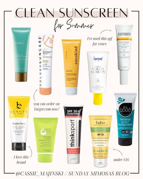 Best Clean Sunscreen Options. These are my favorite clean and non toxic sunscreen brands that I use in the summer. Best Sunscreen for Face, natural sunscreen brands, non toxic face sunscreen, mineral sunscreen for face no white cast, tinted mineral sunscreen for face, best mineral face sunscreen, best natural sunscreen brands, sunscreen brands without toxic chemicals Non Toxic Sunscreen, Best Sunscreen For Face, Mineral Sunscreen For Face, Tinted Mineral Sunscreen, Good Sunscreen For Face, Everyday Sunscreen, Organic Makeup Brands, Sunscreen For Face, Clean Beauty Makeup