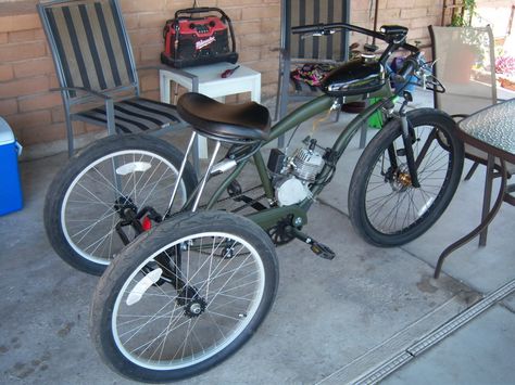 Motorized Tricycle Spooky Tooth, Gas Powered Bicycle, Motorized Tricycle, Bicycle Engine Kit, Vintage Moped, Lowrider Bicycle, Bicycle Engine, Trike Bicycle, Powered Bicycle