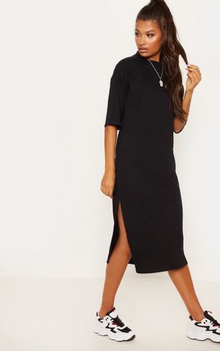 Oversized Tshirt Outfit Casual, Midi T Shirt Dress, Black Dress Outfit Casual, Tshirt Dress Outfit, Dress Down Day, Shirt Dress Outfit, Oversized T Shirt Dress, Outfit Party, Black Dress Outfits