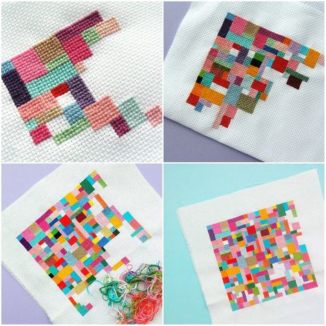 Geometric Cross Stitch Patterns, Scrappy Patchwork, Cross Stitch Beginner, Cross Stitch Geometric, Pola Bordir, Start Quilting, Cross Stitch Thread, Embroidery Sampler, Mini Cross Stitch