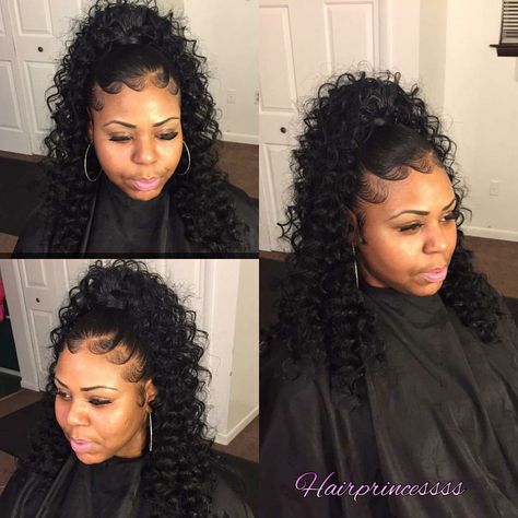 Wavy Weave Ponytail For Black Women, Short Up Down Hair Half Up Weave, Wet And Wavy Ponytail, Pincurl Ponytail Updo Black Women, High Curly Ponytail Weave Short, Curly Half Up Half Down Weave Synthetic, Wavy Ponytail Hairstyles, Blonde Weave Hairstyles, Style Black Women