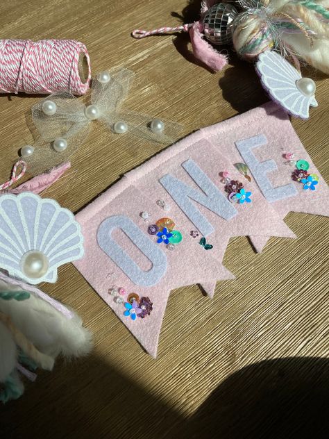 Pastel Mermaid High Chair Banner | First Birthday Party | One Felt Banner | Beach Ocean Sea Mini Disco Balls, Pastel Mermaid, Felt Flag, Felt Products, Felt Name Banner, Mermaid High, Felt Name, Felt Banner, Pink Felt