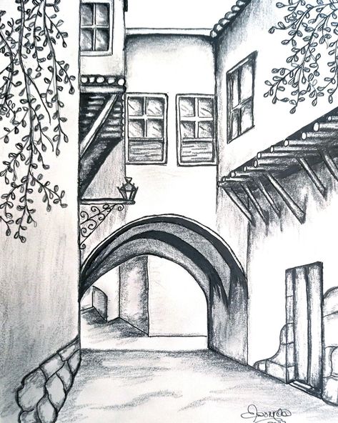 [𝑺𝒂𝒗𝒆 & 𝑭𝒐𝒍𝒍𝒐𝒘]~♡´･ᴗ･`♡ Boho Pencil Drawings, Building Landscape Drawing, Colorable Drawings, Drawing Buildings Sketch Easy, Building Sketch Simple Architectural Drawings, Easy Architecture Drawing, Easy Building Drawings, Pencil Art Drawings Landscape, Pencil Sketches Architecture