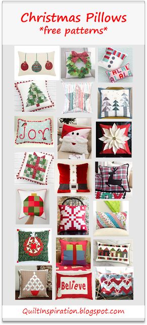 Free pattern day: Christmas Pillows & Cushions! Christmas Pillows To Make Sewing Free Pattern, Christmas Quilted Pillow Covers Free Pattern, Christmas Pillow Patterns Free, Free Christmas Pillow Patterns, Free Quilt Patterns For Pillows, Christmas Pillow Quilt Pattern, Bench Pillow Patterns Free, Quilted Christmas Pillows Patterns, Christmas Quilted Pillows