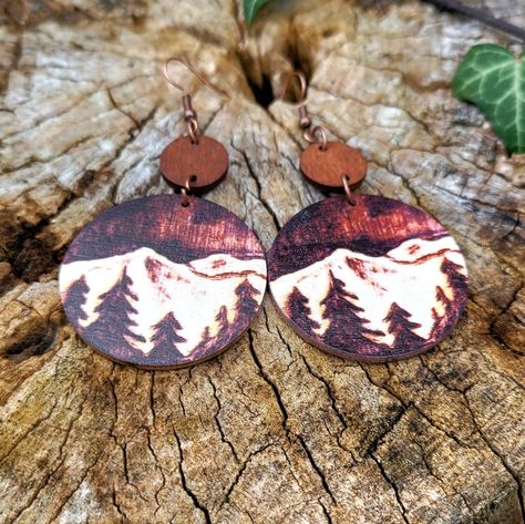 Details: Wood, Antique Copper Hook Earrings Earrings. All Jewelry Components Are Lead And Nickel Free. Size: Length 2 Inches, Drop Length 2.5 Inches. Save For Sensitive Skin. These Beautiful Mountain And Pine Trees Earrings Are Very Lightweight And Super Comfortable To Everyday Wear! Excellent As A Unique Gift For Friends, Sister, Wife, Mother, Daughter, Teacher Or Any Lady In Your Life. The Design Is Double Side, Front And Back. They Are Very Strong In Durable. If You Have Any Question Please F Nature-inspired Teardrop Earrings For Gifts, Nature-inspired Copper Earrings As Gift, Nature-inspired Natural Wood Earrings For Gift, Rustic Brown Hand-tooled Earrings, Artisan Brown Wood Earrings, Earth Art, Earring Tree, Beautiful Mountains, Wood Earrings