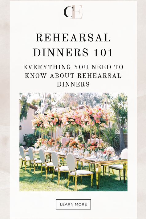 Learn about rehearsal dinners. Where to host yours, who to invite, and who pays for the rehearsal dinner. Click the pin to read about rehearsal dinners 101. Rehearsal Dinner Planning Checklist, Rehearsal Dinner Timeline, Casual Rehearsal Dinner Ideas, Rehearsal Dinner Planning, Rehearsal Dinner Menu, Outdoor Rehearsal Dinner, Rehearsal Dinner Looks, Rehearsal Dinner Decorations, Who What Where