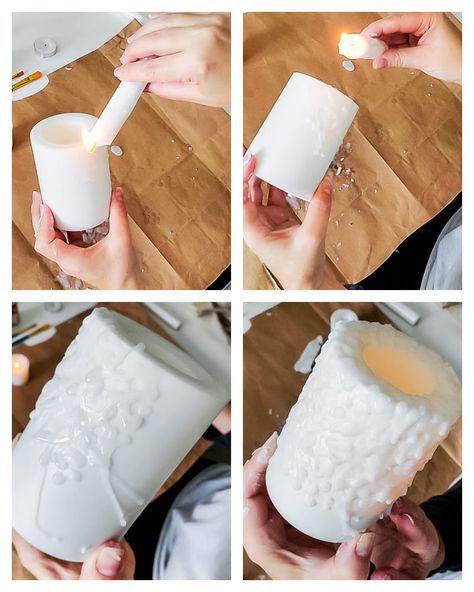 making candles look drippy and chunky with melted wax Drip Candles Diy, Diy Primitive Candles, Rustic Candles Diy, Drippy Candles, Candle Upcycle, Real Candles, Diy Candles Homemade, Candle Crafts, Arte Aesthetic