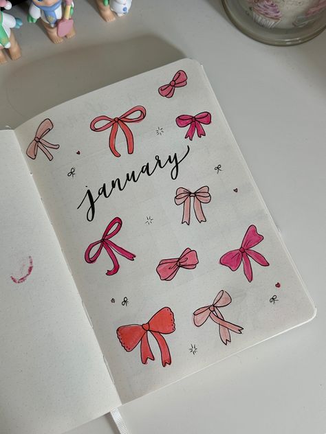 May Bujo Ideas, Book Journal January, Bujo Notes Page, Bujo Monthly Cover January, 1 Page Journal Ideas, Cute Planner Pages, Reading Journal January Spread, January Journal Spread, January Page Ideas