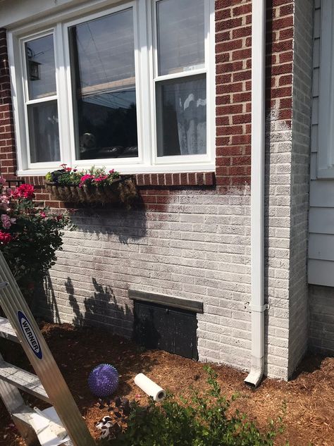 Exterior Brick Ranch Makeover, Limewash Brick With Siding, Old Brick Homes Exterior Makeover, Ranch House Painted Brick, Painting Brick Ranch Exterior, How To Paint Outdoor Brick, How To Paint Red Brick Exterior, Red Brick Limewash, Limewash Pink Brick Exterior