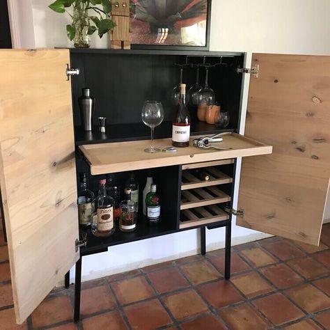 Diy Liquor Cabinet, Diy Bar Cabinet, Bar Cabinet Design, Modern Bar Cabinet, Power Carving, Home Bar Cabinet, Frameless Cabinets, Bubbly Bar, Diy Home Bar