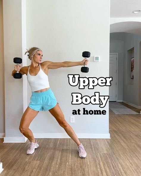 Andrea -Mom Fitness: Diastasis, Postpartum & More on Instagram: "Upper body workout: biceps, triceps, back, shoulders and chest💪❤️. How do you like to break up your workouts? Muscle groups, upper/lower days, full body etc. Typically I break up my workouts into supersets for two muscle but when I’m in a hurry or can’t lift weights many days that week, I will break up lower and upper body. This is a great option for a full upper body workout! The last clip I added to show you I push hard on my workouts too and feel challenged. This where you want to be! I often struggle to finish sets and reps. That is good! You want to be totally gassed by your last 2-3 reps. If you aren’t, your weights aren’t heavy enough. Sound on for core and form cues! Let me know what you think if you try it out Heavy Arm Workout, Muscle Groups To Workout, Workouts Muscle, Full Upper Body Workout, Sets And Reps, Workout Biceps, Mom Fitness, Lift Weights, Body Exercises