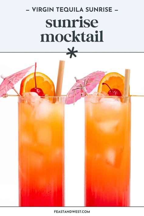 If you need a new non-alcoholic beverage recipe, then try this Sunrise Mocktail and enjoy every fruity sip! (It's a Virgin Tequila Sunrise.) Tequila Sunrise Mocktail, Recipe Using Orange Juice, Sunrise Mocktail, Frozen Strawberry Margarita, Frozen Drinks Alcohol, Tequila Sunrise Cocktail, Sunrise Cocktail, Virgin Drinks, Sunset Drink