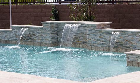 This is a nice three tier look. We also would consider a capstone like this. Florida Pools, Florida Patio, Spool Pool, Pool With Waterfall, Swimming Pool Waterfall, Spanish Courtyard, Classic Vanity, Pool Pond, Pools Backyard Inground