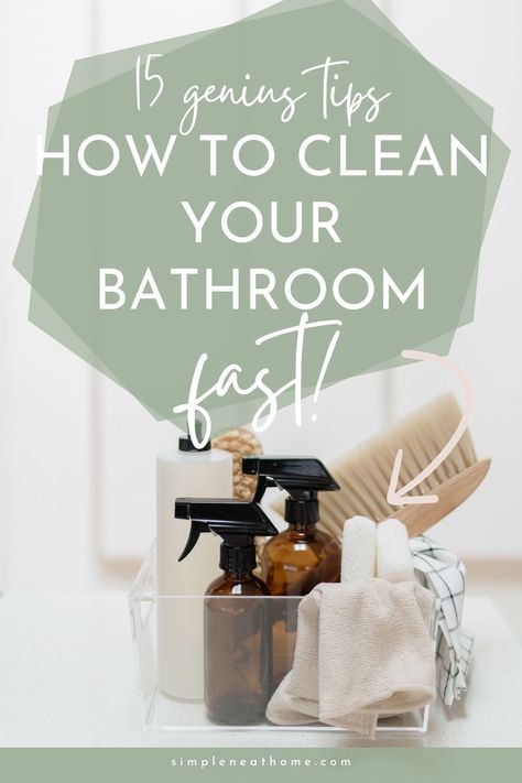 Looking for quick and easy bathroom cleaning tips? This blog post will help you clean your bathroom fast. For more cleaning tips, head to SimpleNeatHome.com Bathroom Cleaning Motivation, How To Clean Bathroom Walls, How To Clean A Bathroom, Cleaning Shower Hacks, How To Clean Bathroom, Bathroom Cleaning List, Cleaning Bathroom Hacks, Bathroom Deep Cleaning Checklist, Bathroom Cleaning Checklist