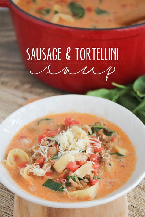 This savory and delicious sausage and tortellini soup is the perfect hearty meal for a cold night! Crockpot Tortellini Soup, Italian Tortellini Soup, Sausage And Tortellini Soup, Sausage And Tortellini, Sausage Spinach Pasta, Sausage Parmesan, Sausage Tortellini, Delicious Soups, Ground Italian Sausage