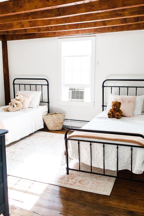 Iron Bed Frame Kids Room, Black Bed Frame Kids Room, Black Farmhouse Bed, Kids Metal Bed, Farmhouse Kids Bedroom, Farmhouse Beds, Iron Twin Bed, Metal Twin Bed Frame, White Kids Bed