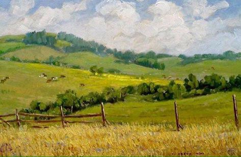 Rural Landscape Painting, Landscape Ideas Painting, Dyi Painting, England Countryside, Painted Hills, Farm Paintings, Country Paintings, Green Hills, Farm Art