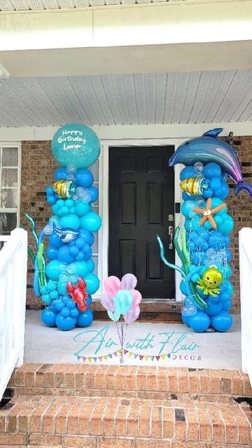 Under The Sea Entrance Decor, Ballon Column, Holly Springs Nc, Throwing A Party, Birthday 5, Custom Balloons, Happy Birthday Balloons, Balloon Columns, Balloon Decor