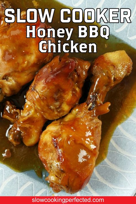 Tender, juicy chicken infused with the perfect blend of BBQ sauce and honey. This easy slow cooker recipe is a family favorite! Crockpot Chicken With Bbq Sauce, Crockpot Barbeque Chicken, Honey Barbeque Chicken, Barbecue Chicken Crock Pot, Crockpot Bbq Chicken, Honey Soy Chicken, Slow Cooker Bbq Chicken, Bbq Sauce Chicken, Slow Cooker Dinner Recipes