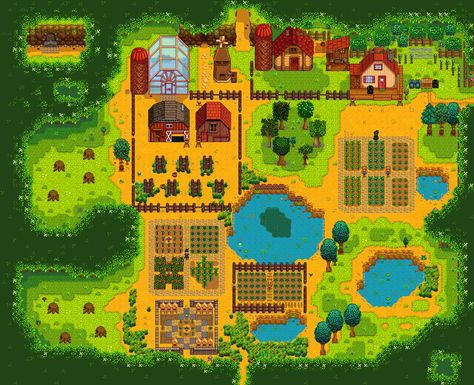 Click to open farm gallery Raising Livestock, Stardew Valley Farm, Stardew Farms, Growing Crops, Forest Farm, Stardew Valley Layout, Stardew Valley Farms, Forest Map, Garden Rock Border