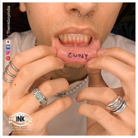 #cunttattoo #liptattoo #minimaltattoo #tattooideas #tattooideasformen #underliptattoo #tattoodesign #tattoodesign Underlip Tattoos, Lower Lip Tattoo, Underlip Tattoo, Lip Tats, Word Tattoo, Lower Lip, Lip Tattoos, Boy Tattoos, Word Tattoos