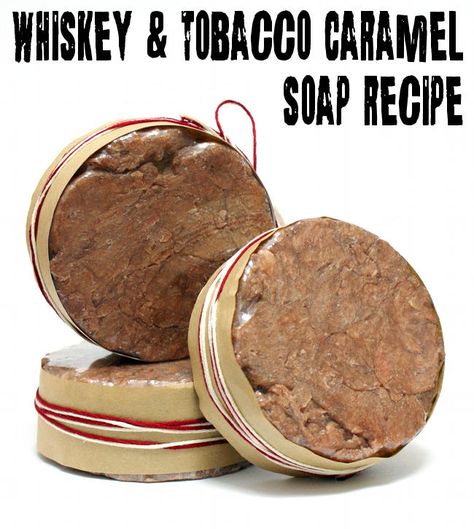 DIY Men's Homemade Tobacco Caramel and Whiskey Soap Recipe made using real whiskey! Soap Making Recipes For Men, Masculine Soap Recipe, Manly Soap Recipes, Vanilla Soap Recipe, Soap Recipe, Homemade Goat Milk Soap, Milk Soap Recipe, Vanilla Soap, Mens Soap