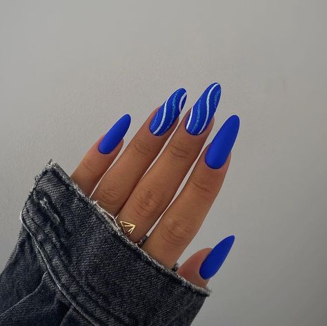 june nails Bright Blue Nails, Royal Blue Nails Designs, Blue And Silver Nails, Blue Nail Art Designs, Blue And White Nails, Blue Gel Nails, Royal Blue Nails, Dark Blue Nails, Blue Acrylic Nails