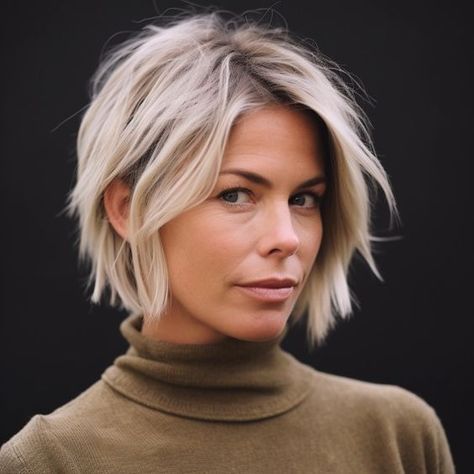 Short Textured Layers Short Flirty Hairstyles, Great Short Haircuts, Ashy Blonde Pixie Haircut, Chic Chin Length Hair, Side Parted Pixie Bob, Short Bobbed Hair, Piecy Bob Haircut Short Hairstyles, Edgy Textured Bob, Women’s Short Bob Haircut