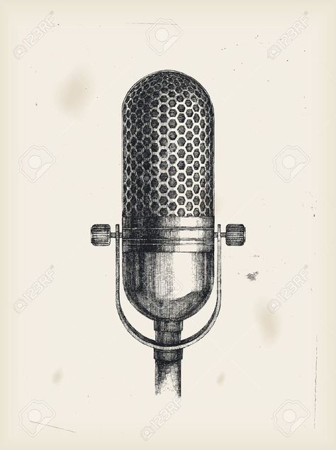 Radio Drawing, Microphone Drawing, Old Microphone, Microphone Tattoo, Instruments Art, Old Paper Background, Vintage Microphone, Background Illustration, Old Paper