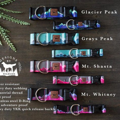 Earlier this week I posted about our Wildside Original Mountain collars! I found a stash during my reorganization of the studio. Man, I’ve loved these collars so much and did you know the current Aurora Peak is actually a spin off on the Glacier Peak?? Well, this is it- I have just about 1 collar left in each design. Today is also the last day to place your order since I have to make these and I am heading out of the country for a month. Photo credit: I cannot remember the instagram handl... Orange Dog Collar, Dog Hiking, Gold Dog Collar, Preppy Dog, Dog Accesories, Plaid Dog Collars, Christmas Gifts For Pets, Fall Dog, Hiking Dogs