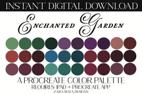 Whimsical Woods - Procreate Color Palette Enchanted Forest Palette, Enchanted Forest Color Palette, Witchy Color Palette, Whimsical Color Palette, Holiday Drawing, Pallete Color, Enchanted Forest Coloring, Procreate Color Palette, Digital Brushes