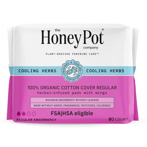 PRICES MAY VARY. Make Peace with your Period using The Honey Pot Herbal Infused Regular Pads that combine the power of herbs with our absorbent technology to create a pad that is breathable Our regular pads are to be used on normal days for effective protection Infused with the Power of Herbs including lavender, rose, aloe vera and mint that provides a cooling sensation for worry free moments when needed most with maximum absorbency without leakage Designed with an OCS certified organic cotton c The Honey Pot Company, Honey Pot Pads, Best Pads For Period, The Honey Pot, Healthy Period, Period Pads, Menstrual Pads, Feminine Care, Sanitary Pads