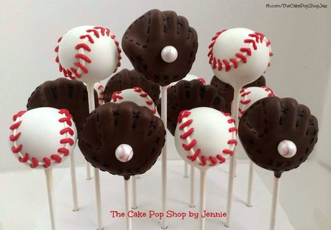 Baseball and Baseball glove cake pops Baseball Desserts, Baseball Party Ideas, Baseball Cake Pops, Baseball Birthday Cakes, Baseball Theme Birthday, Baseball First Birthday, Baseball Cake, Baseball Theme Party, Boys First Birthday Party Ideas