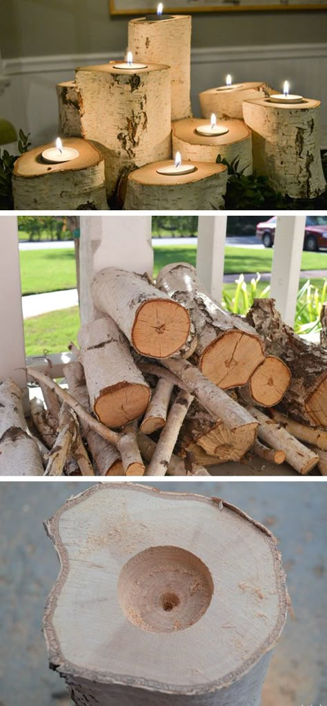 : Tree Stump Candle Holders | 35 DIY Fall Decorating Ideas for the Home | Fall Craft Ideas for Adults Tree Stump Candle Holder, Dekor Diy, Fall Craft, בר מצווה, Fall Crafts Diy, Adult Crafts, Tree Stump, Boho Diy, Fall Decor Diy