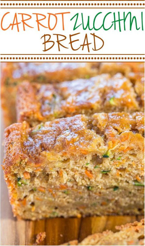 Carrot Zucchini Bread - Fast, easy, one bowl, no mixer!! Super soft, moist, and tastes so good you'll forget it's on the healthier side!! Zucchini Carrot Bread, Carrot Zucchini Bread, Carrot Bread Recipe, Carrot Zucchini, Zucchini Carrot, Carrot Bread, Zucchini Bread Recipes, Köstliche Desserts, Dessert Bread