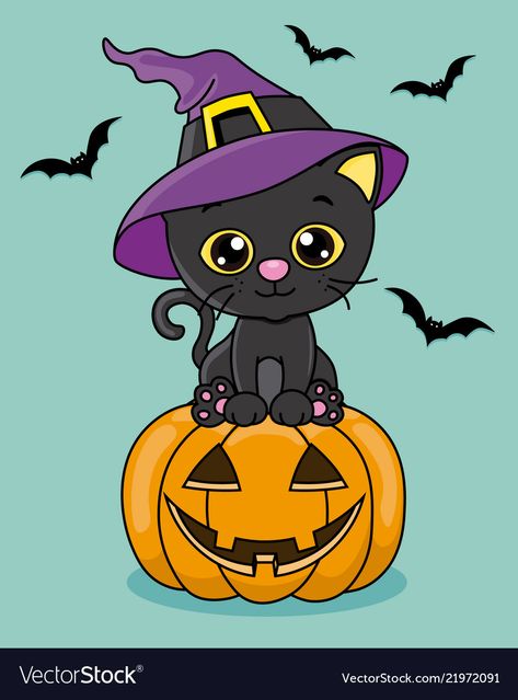 Halloween Clipart Free Cute, Cute Witch Drawing, Cute Witch Art, Actividades Halloween, Black Cat With Witch Hat, Cat With Witch Hat, Cat Witch Hat, Halloween Friday The 13th, Halloween Doodles