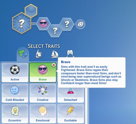 Brave Trait in CAS | Vicky Sims (chingyu1023) on Patreon More Cas Traits, Sims Traits, Sims 4 Traits, Play Sims 4, Play Sims, Sims 4 Gameplay, Sims House Design, Sims 4 Cc Packs, Sims 4 Cc Furniture