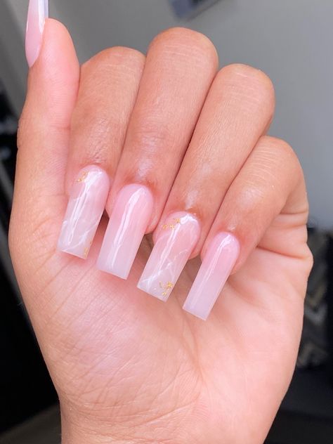 Marble Clear Nails, Clear Pink Square Acrylic Nails, Cute Light Pink Acrylic Nails, Birthday Nails Marble, Clear Marble Nails Acrylic, Pink And Clear Nails, Square Marble Nails, Blush Pink Acrylic Nails, Light Pink Acrylic Nails Designs