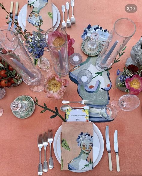 Dinner Party Table, Table Setting Inspiration, Deco Studio, Handmade Textiles, Bridal Salon, Painted Table, Table Arrangements, Book Your Appointment, Summer Evening