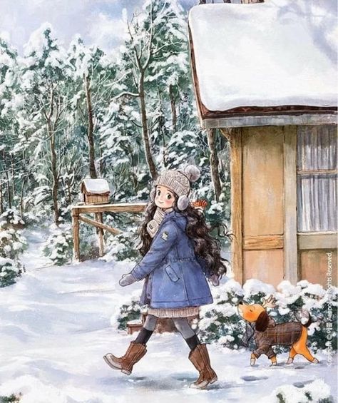 Postcard Book, Forest Girl, Illustration Art Girl, Cute Paintings, Winter Art, 판타지 아트, Dreamy Art, Girls Cartoon Art, Girly Art