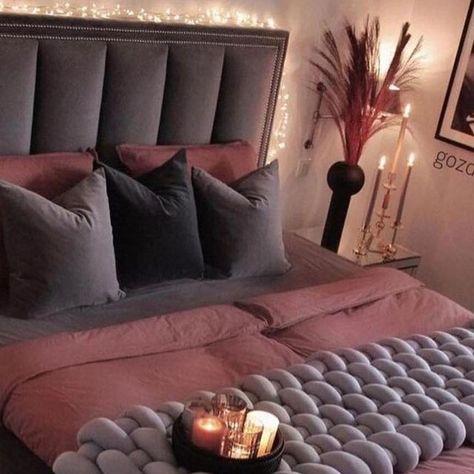 Decor Itch on Instagram: "Beautiful warm and cozy bedroom via @gozdee81 : : credit: : ; ; ; #cozybedroom #coolbedrooms #moodybedroom #purplebedroom #bedrunner #bedrunners #grayandmagenta #grayandpurple #bedroominspo #bedroomdecor #bedroomdecorideas #bedstyling #bedroomstyling #humpdaydek0r #mauve #mauveinteriors #mauveobsessions #mauve #popofcolor #bedroomgoals #bedroomdecor #bedroomideas #bedroomdesign #bedroominspo #bedroomstyling #bedroominteriors #homedecor #interiordesigners #interiordecorating #lighting" Purple And Tan Bedroom, Mauve And Black Bedroom, Mauve Bedroom Ideas, Bedroom Mauve, Mauve Bedding, Warm And Cozy Bedroom, Mauve Bedroom, Mom Bedroom, Tan Bedroom