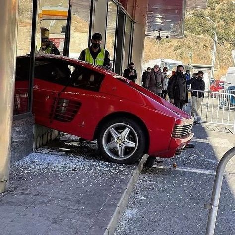 82-year old crashed Ferrari 512 TR into Andorra Shopping Center (2021) Old Ferrari, Hard Photos, Ferrari 512 Tr, Expensive Car, Hard Photo, White Ferrari, Gates Of Hell, Ferrari Testarossa, Red Car