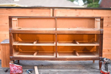 How to Turn a Dresser into a TV Stand - Our Handcrafted Life Dresser Makeover Tv Stand, Ideas For Bathroom Shelves, Dresser To Buffet, Mobile Tv Stand, Midcentury Tv Stand, Victorian Dressers, Tv Stand Shelves, Shelf Inspiration, Functional Tv Stand