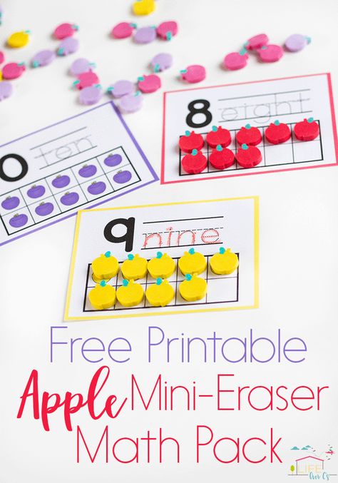 Love Dollar Spot mini erasers? This mini-eraser activity pack for preschoolers is full of math activities! Counting, sorting, matching! Sped Math, Mini Erasers, Fall Themes, Kindergarten Centers, Valentines Printables Free, Counting Activities, Number Recognition, Mini Apple, Education Motivation